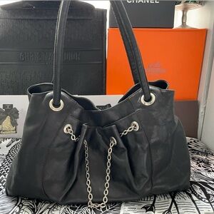 🌷🌷SALE🌷Elegant Authentic Furla Black Leather Shoulder Hobo Bag with Chain Accent